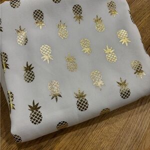 White Shower Curtain with Metallic Gold Pineapple Pattern